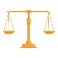 Golden balance scales icon cartoon vector. Compare judge