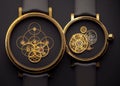 Golden ball bearings and gears in clockwork Royalty Free Stock Photo