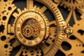 Golden ball bearings and gears in clockwork Royalty Free Stock Photo