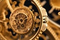 Golden ball bearings and gears in clockwork Royalty Free Stock Photo