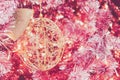 Golden ball ornament on red christmas tree decoration Royalty Free Stock Photo