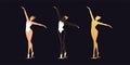 Golden ballerina woman in outline style. Set of gold silhouette, Ballet dancer