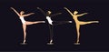 Golden ballerina woman in outline style. Set of silhouette, Ballet dancer