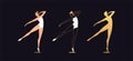 Golden ballerina woman in outline style. Set of silhouette, Ballet dancer