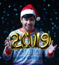 2019 Golden Balloon Flying Around Man Wearing Christmas Costume