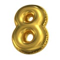 Golden balloon font 3d rendering, number 8