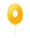 Golden balloon with number zero filled with air or helium