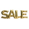 golden balloon sale text with white background.