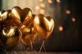 Golden balloons bunch heart shape, holiday decoration, confetti. ai generative