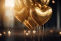 Golden balloons bunch heart shape, holiday decoration, confetti. ai generative