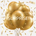 Golden balloons bundle, and falling confetti. Winner concept.