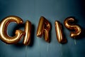 Golden balloons in the form of letters. The word girls. The atmosphere of celebration,bachelorette party