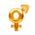 Golden balloons forming gender signs. Gender equality concept. Male and female equality. Equal rights concept. Women`s rights Royalty Free Stock Photo