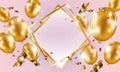 golden balloons on a pink background in a golden frame. increase in sales. advertising. shops and offices. Happy Birthday.
