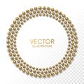Golden balls arranged in circle frame on white background with place for your content