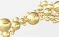 Golden balls 3d rendering. Chaotic spheres geometric abstract background, primitive shapes, minimalistic design