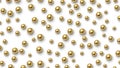 Golden balls scattered on white background