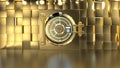 Golden bank vault door with golden wall