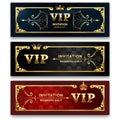 Golden banner. Gold royal crown, luxury exclusive glamour club flyer and luxurious elegant banners vector set Royalty Free Stock Photo