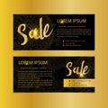 Golden banners. Gold text. Gift, luxury, card, vip, exclusive, certificate, privilege, voucher, present, shopping, sale