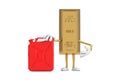 Golden Bar Cartoon Person Character Mascot with Red Metal Jerrican Canister. 3d Rendering