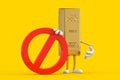 Golden Bar Cartoon Person Character Mascot with Red Prohibition or Forbidden Sign. 3d Rendering