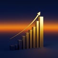 Golden bar graph on a gradient background with shades of blue and orange. The bars Royalty Free Stock Photo