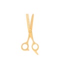 Golden barber scissors, isolated on a white background. Yellow hair accessory. Cute vector illustration Royalty Free Stock Photo