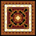 Golden Baroque with Chains on Black and Dark Red Background. Modern Style Pattern Ready for Textile. Scarf Design for Silk Print. Royalty Free Stock Photo