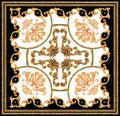 golden baroque ornament black white background scarf pattern