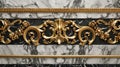 Golden Baroque Scrollwork on Marble Backdrop in Opulent Style.