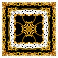 Golden Baroque Silk Shawl Textile Print, Scarf Design for Silk Print. Vintage Style Pattern Ready for Textile. Square fashion prin Royalty Free Stock Photo