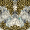 Golden Baroque on Textured Background Ready for Textile Prints. Royalty Free Stock Photo