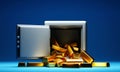 Golden bars fall out the open safe box Royalty Free Stock Photo