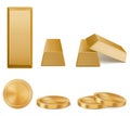 Golden bars, yellow metal ingots and coins Royalty Free Stock Photo