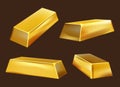 Golden bars. Yellow realistic bricks money luxury symbols decent vector gold pictures