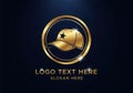 Golden baseball cap with star emblem inside oval frame  on white background Royalty Free Stock Photo