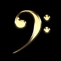 Golden bass clef illustration on black background