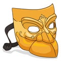 Golden Bauta mask in cartoon style over white background, Vector illustration