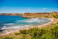 Golden Bay Malta summer tourist resort beach azure water sea, . Concept travel Royalty Free Stock Photo