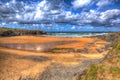 Golden beach at Treyarnon Bay Cornwall England UK north coast between Newquay and Padstow in colourful HDR