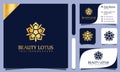 Golden beauty lotus luxury logos design vector illustration with line art style vintage, modern company business card template Royalty Free Stock Photo