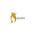 golden beauty queen with crown template logo vector illsutration