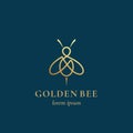 Golden Bee Abstract Vector Sign, Symbol or Logo Template. Line Style Honey Bee Sillhouette with Retro Typography