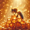 Golden Bee on Honeycomb