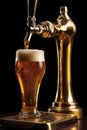 Golden beer being poured from a tap into a pint glass at a cozy bar Royalty Free Stock Photo