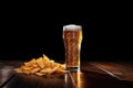 Golden beer glass and potato chips. AI generated Royalty Free Stock Photo