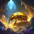 Golden beetle in a crystal cave Royalty Free Stock Photo