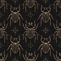 Golden Beetle Pattern on Black Background Royalty Free Stock Photo