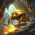 Golden beetle with precious gemstone cave Royalty Free Stock Photo